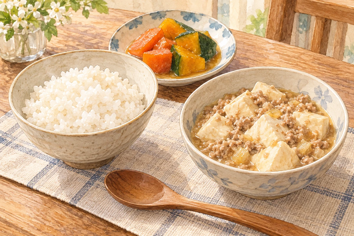 噛みやすくやわらかく調理した主食・主菜・副菜