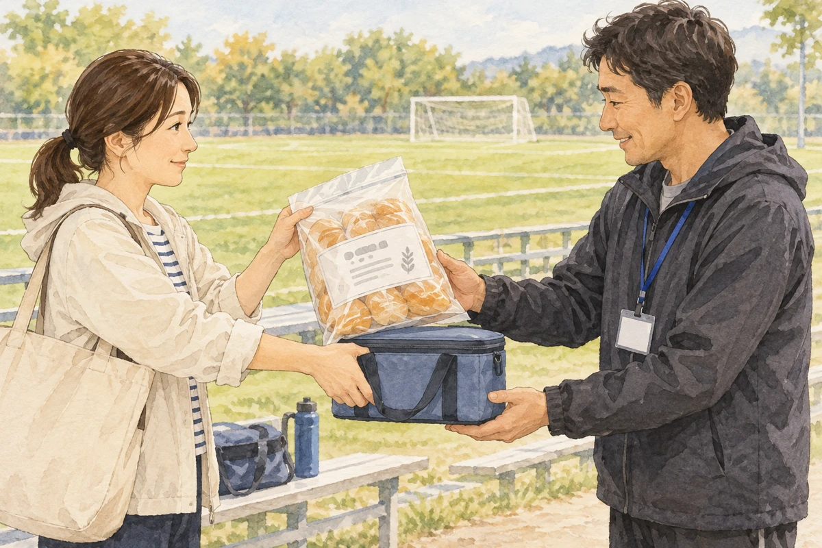 表示のある外袋を残し、食品と保冷バッグを担当者へ渡す