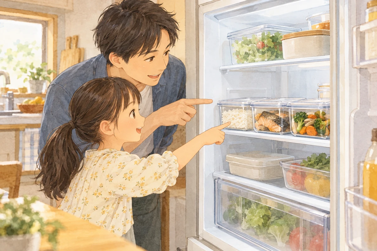 長期休みの昼ごはんを、冷蔵庫から出して温めて食べる