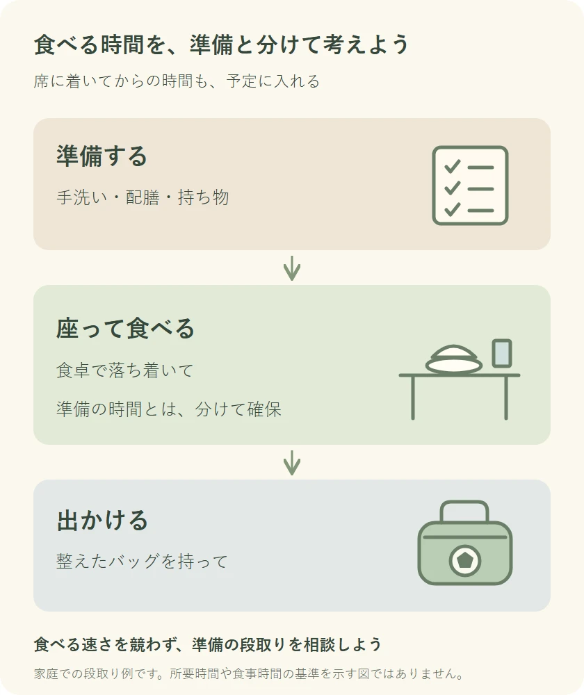 座って落ち着いて朝ごはんを食べる