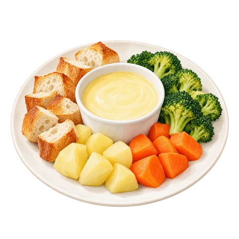温野菜とパンのミルクチーズフォンデュ