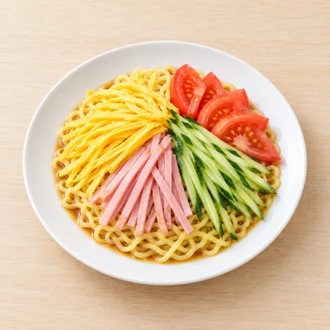 卵とハムの彩り冷やし中華