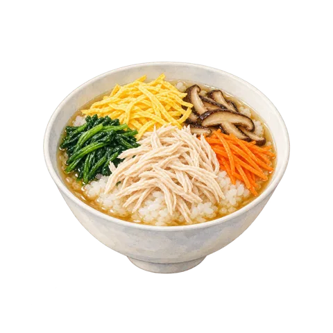 ほぐし鶏と錦糸卵のだしかけ鶏飯